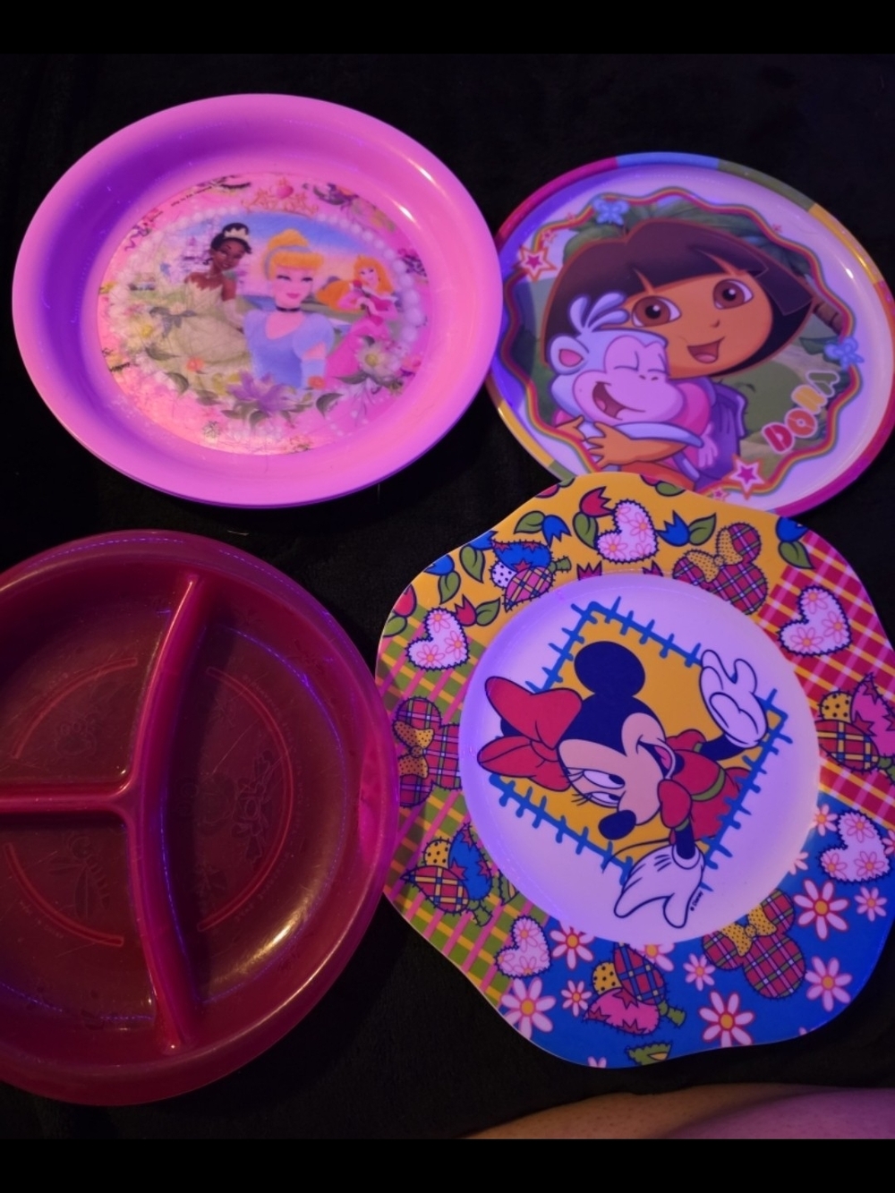 Disney Kids Pink Party Plate Set - Minnie, Cinderella & Dora